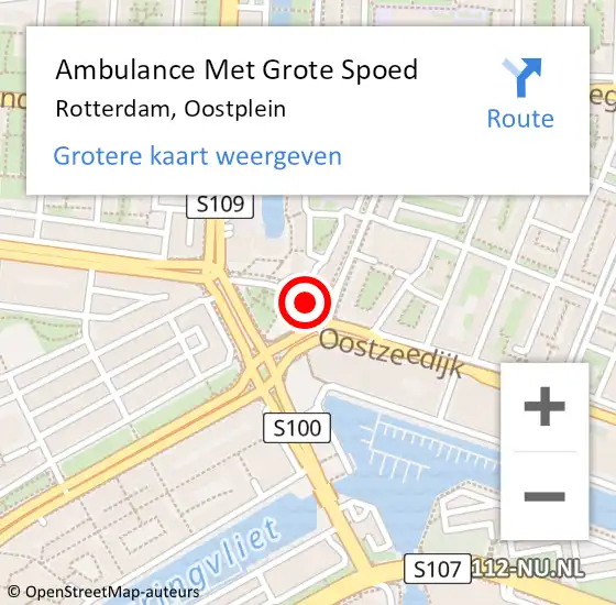 Locatie op kaart van de 112 melding: Ambulance Met Grote Spoed Naar Rotterdam, Oostplein op 3 september 2021 18:59