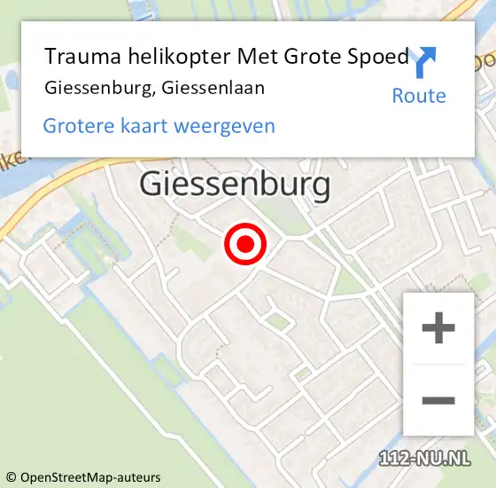 Locatie op kaart van de 112 melding: Trauma helikopter Met Grote Spoed Naar Giessenburg, Giessenlaan op 3 september 2021 19:24