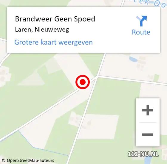 Locatie op kaart van de 112 melding: Brandweer Geen Spoed Naar Laren, Nieuweweg op 3 september 2021 19:43