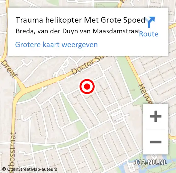 Locatie op kaart van de 112 melding: Trauma helikopter Met Grote Spoed Naar Breda, van der Duyn van Maasdamstraat op 3 september 2021 19:49