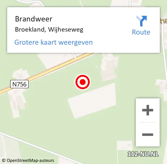 Locatie op kaart van de 112 melding: Brandweer Broekland, Wijheseweg op 3 september 2021 20:13