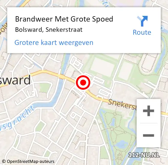 Locatie op kaart van de 112 melding: Brandweer Met Grote Spoed Naar Bolsward, Snekerstraat op 3 september 2021 20:23