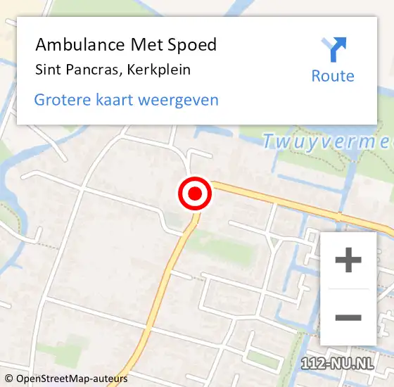 Locatie op kaart van de 112 melding: Ambulance Met Spoed Naar Sint Pancras, Kerkplein op 3 september 2021 21:01