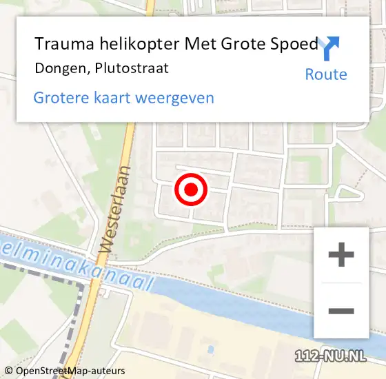Locatie op kaart van de 112 melding: Trauma helikopter Met Grote Spoed Naar Dongen, Plutostraat op 3 september 2021 21:21