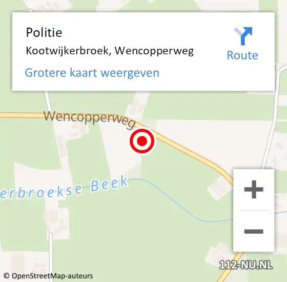 Locatie op kaart van de 112 melding: Politie Kootwijkerbroek, Wencopperweg op 3 september 2021 21:35