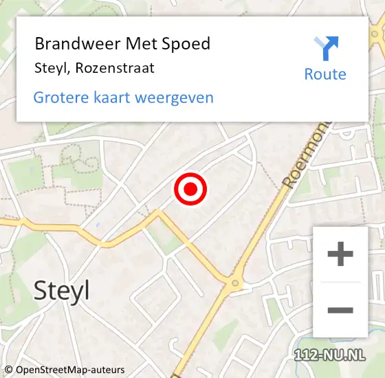 Locatie op kaart van de 112 melding: Brandweer Met Spoed Naar Steyl, Rozenstraat op 3 september 2021 21:44