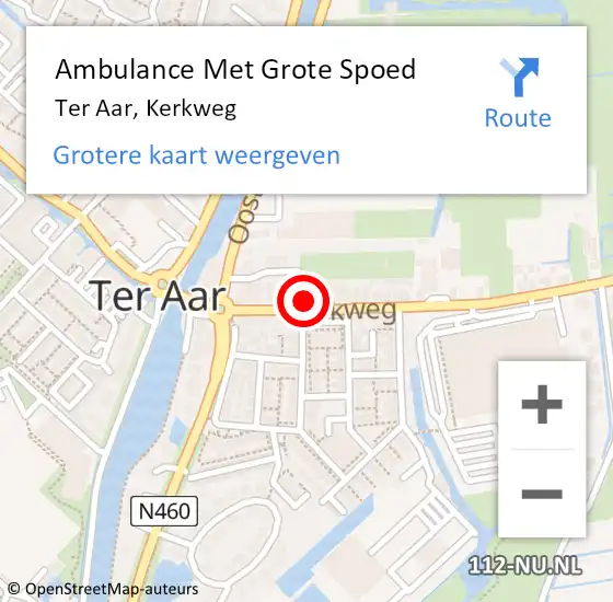 Locatie op kaart van de 112 melding: Ambulance Met Grote Spoed Naar Ter Aar, Kerkweg op 3 september 2021 21:51