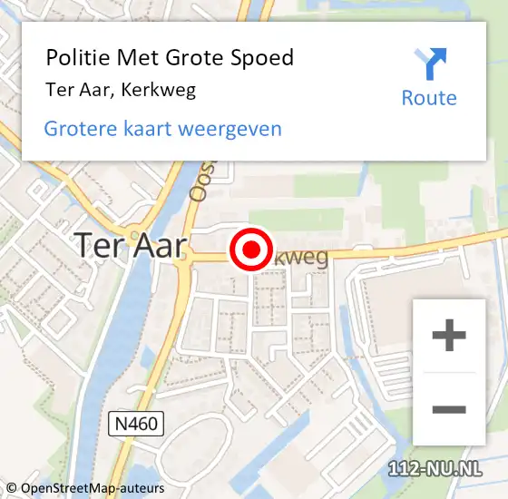 Locatie op kaart van de 112 melding: Politie Met Grote Spoed Naar Ter Aar, Kerkweg op 3 september 2021 21:51