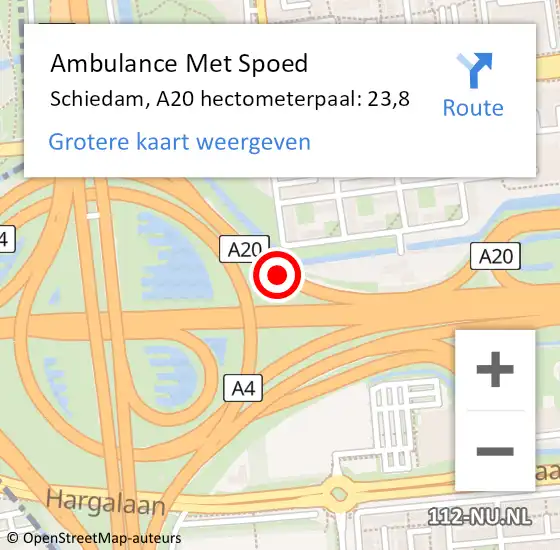 Locatie op kaart van de 112 melding: Ambulance Met Spoed Naar Schiedam, A20 hectometerpaal: 23,8 op 3 september 2021 21:57