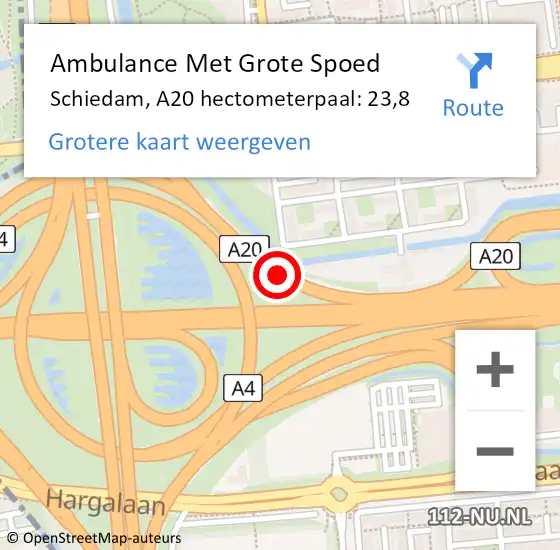 Locatie op kaart van de 112 melding: Ambulance Met Grote Spoed Naar Schiedam, A20 hectometerpaal: 23,8 op 3 september 2021 22:00