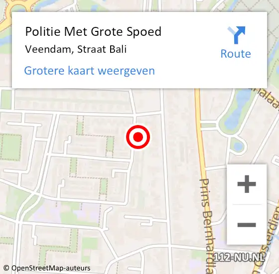 Locatie op kaart van de 112 melding: Politie Met Grote Spoed Naar Veendam, Straat Bali op 3 september 2021 22:13