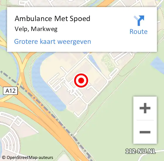 Locatie op kaart van de 112 melding: Ambulance Met Spoed Naar Velp, Markweg op 3 september 2021 22:17