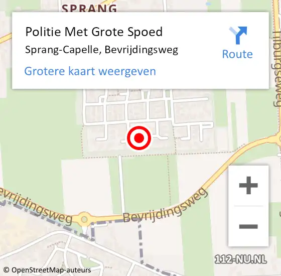 Locatie op kaart van de 112 melding: Politie Met Grote Spoed Naar Sprang-Capelle, Bevrijdingsweg op 3 september 2021 22:29