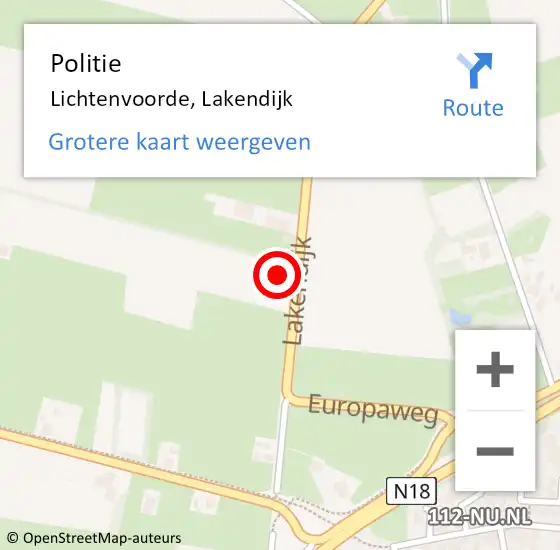 Locatie op kaart van de 112 melding: Politie Lichtenvoorde, Lakendijk op 3 september 2021 22:37