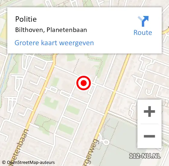 Locatie op kaart van de 112 melding: Politie Bilthoven, Planetenbaan op 3 september 2021 22:42