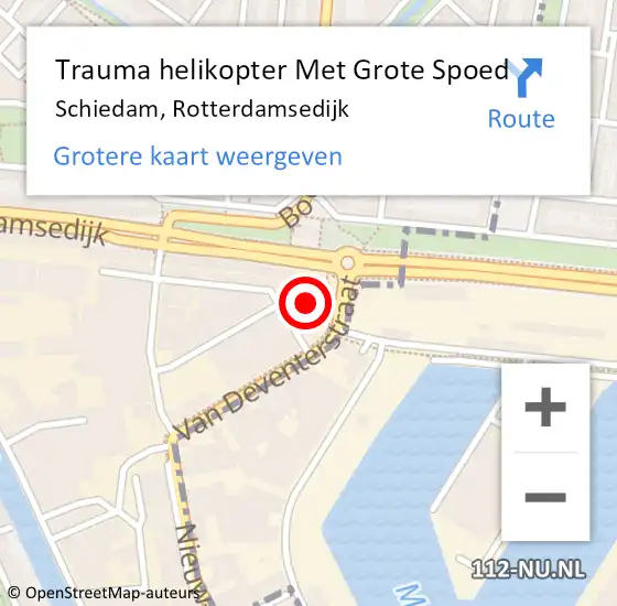 Locatie op kaart van de 112 melding: Trauma helikopter Met Grote Spoed Naar Schiedam, Rotterdamsedijk op 3 september 2021 22:45