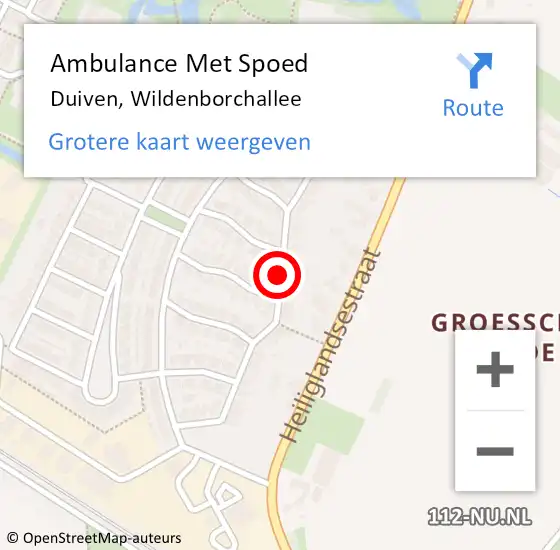 Locatie op kaart van de 112 melding: Ambulance Met Spoed Naar Duiven, Wildenborchallee op 3 september 2021 23:10