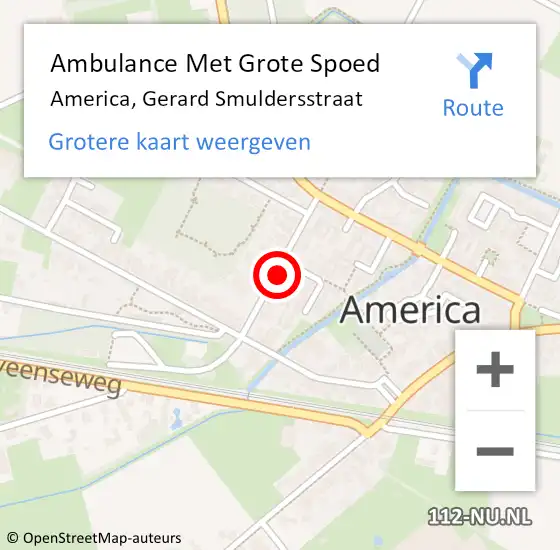 Locatie op kaart van de 112 melding: Ambulance Met Grote Spoed Naar America, Gerard Smuldersstraat op 21 juni 2014 18:43