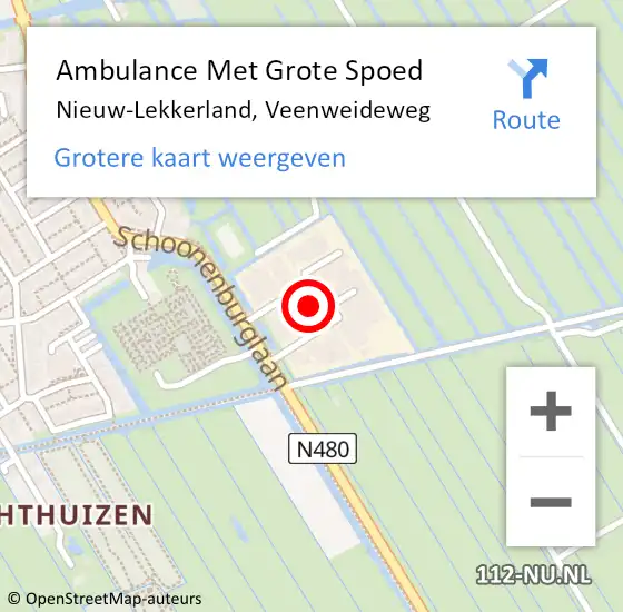 Locatie op kaart van de 112 melding: Ambulance Met Grote Spoed Naar Nieuw-Lekkerland, Veenweideweg op 3 september 2021 23:18