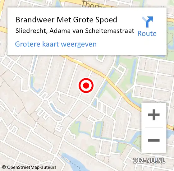 Locatie op kaart van de 112 melding: Brandweer Met Grote Spoed Naar Sliedrecht, Adama van Scheltemastraat op 3 september 2021 23:37