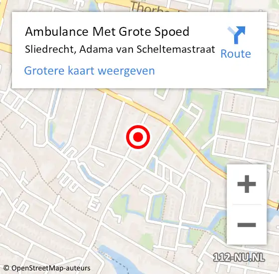 Locatie op kaart van de 112 melding: Ambulance Met Grote Spoed Naar Sliedrecht, Adama van Scheltemastraat op 3 september 2021 23:41