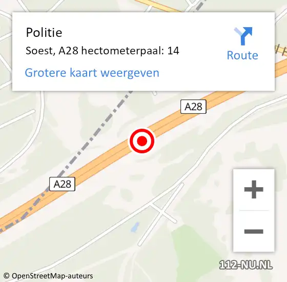 Locatie op kaart van de 112 melding: Politie Soest, A28 hectometerpaal: 14 op 4 september 2021 00:01