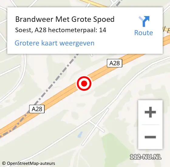 Locatie op kaart van de 112 melding: Brandweer Met Grote Spoed Naar Soest, A28 hectometerpaal: 14 op 4 september 2021 00:01