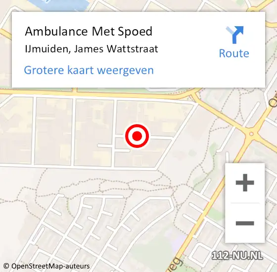 Locatie op kaart van de 112 melding: Ambulance Met Spoed Naar IJmuiden, James Wattstraat op 4 september 2021 00:11