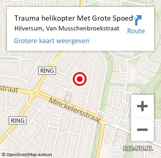 Locatie op kaart van de 112 melding: Trauma helikopter Met Grote Spoed Naar Hilversum, Van Musschenbroekstraat op 4 september 2021 00:14