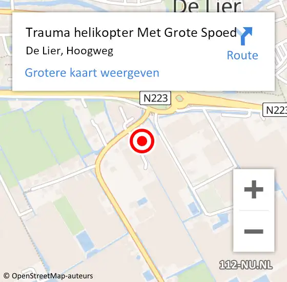 Locatie op kaart van de 112 melding: Trauma helikopter Met Grote Spoed Naar De Lier, Hoogweg op 4 september 2021 01:03