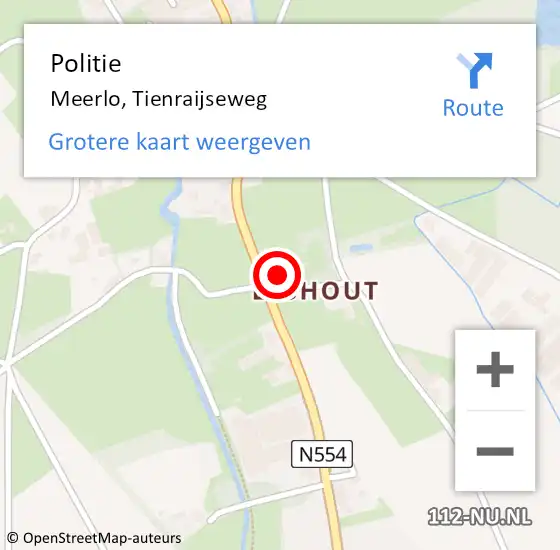 Locatie op kaart van de 112 melding: Politie Meerlo, Tienraijseweg op 4 september 2021 02:07