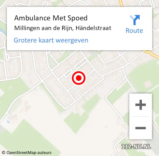 Locatie op kaart van de 112 melding: Ambulance Met Spoed Naar Millingen aan de Rijn, Händelstraat op 4 september 2021 03:33