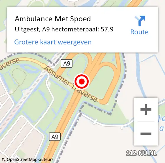 Locatie op kaart van de 112 melding: Ambulance Met Spoed Naar Uitgeest, A9 hectometerpaal: 57,9 op 4 september 2021 05:18