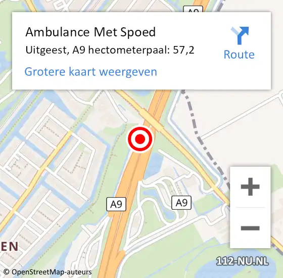 Locatie op kaart van de 112 melding: Ambulance Met Spoed Naar Uitgeest, A9 hectometerpaal: 57,2 op 4 september 2021 05:22