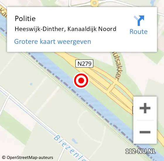 Locatie op kaart van de 112 melding: Politie Heeswijk-Dinther, Kanaaldijk-Noord op 21 juni 2014 19:02