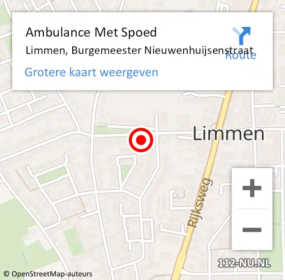 Locatie op kaart van de 112 melding: Ambulance Met Spoed Naar Limmen, Burgemeester Nieuwenhuijsenstraat op 4 september 2021 06:52