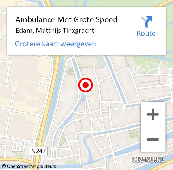 Locatie op kaart van de 112 melding: Ambulance Met Grote Spoed Naar Edam, Matthijs Tinxgracht op 4 september 2021 08:11