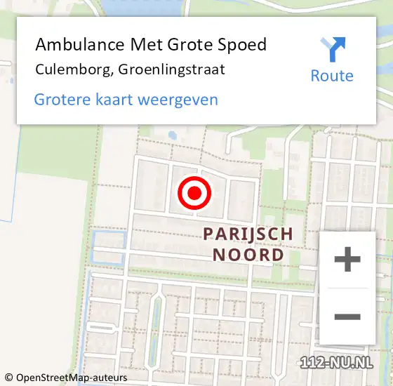 Locatie op kaart van de 112 melding: Ambulance Met Grote Spoed Naar Culemborg, Groenlingstraat op 4 september 2021 08:39