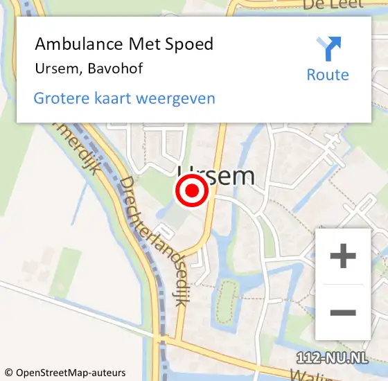 Locatie op kaart van de 112 melding: Ambulance Met Spoed Naar Ursem, Bavohof op 4 september 2021 08:55