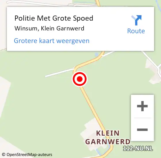 Locatie op kaart van de 112 melding: Politie Met Grote Spoed Naar Winsum, Klein Garnwerd op 4 september 2021 09:16