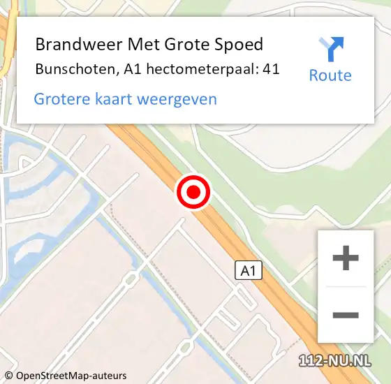 Locatie op kaart van de 112 melding: Brandweer Met Grote Spoed Naar Bunschoten, A1 hectometerpaal: 41 op 4 september 2021 09:58