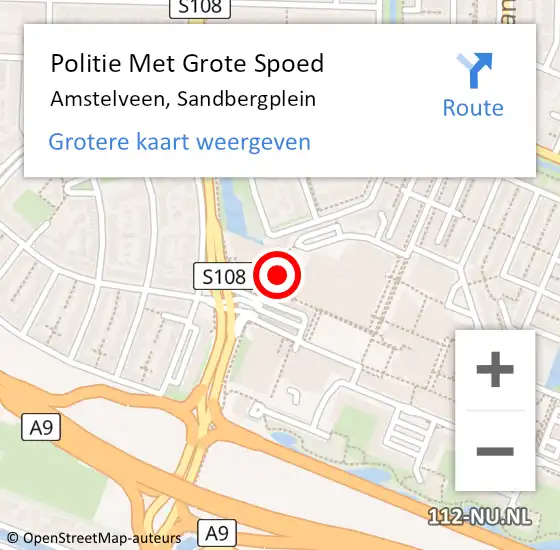 Locatie op kaart van de 112 melding: Politie Met Grote Spoed Naar Amstelveen, Sandbergplein op 4 september 2021 09:59