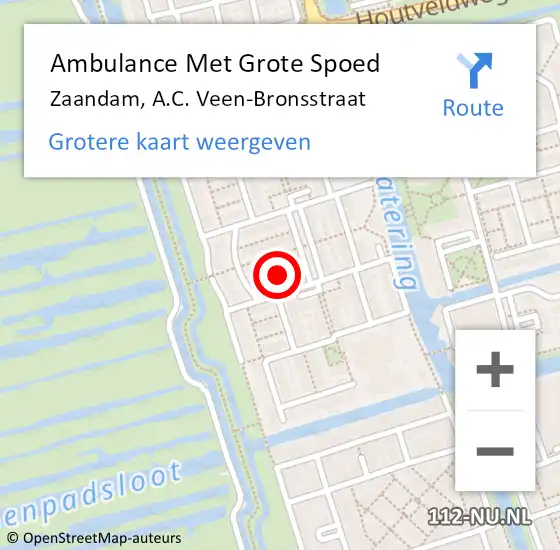 Locatie op kaart van de 112 melding: Ambulance Met Grote Spoed Naar Zaandam, A.C. Veen-Bronsstraat op 4 september 2021 10:02