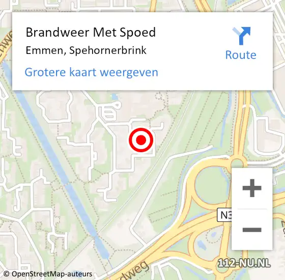 Locatie op kaart van de 112 melding: Brandweer Met Spoed Naar Emmen, Spehornerbrink op 4 september 2021 10:04