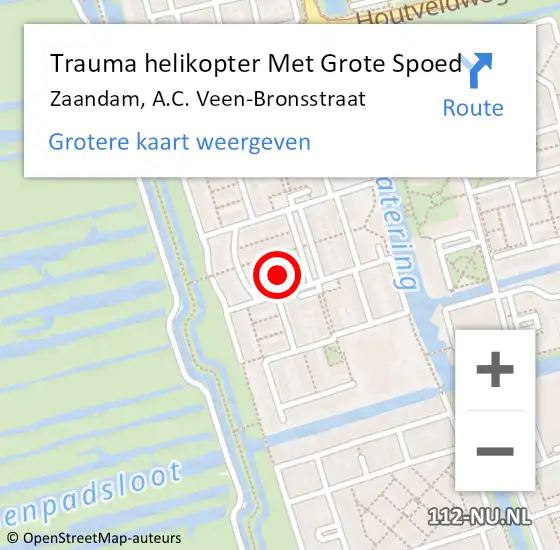 Locatie op kaart van de 112 melding: Trauma helikopter Met Grote Spoed Naar Zaandam, A.C. Veen-Bronsstraat op 4 september 2021 10:04