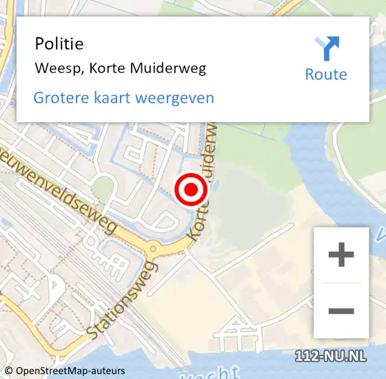 Locatie op kaart van de 112 melding: Politie Weesp, Korte Muiderweg op 4 september 2021 10:12