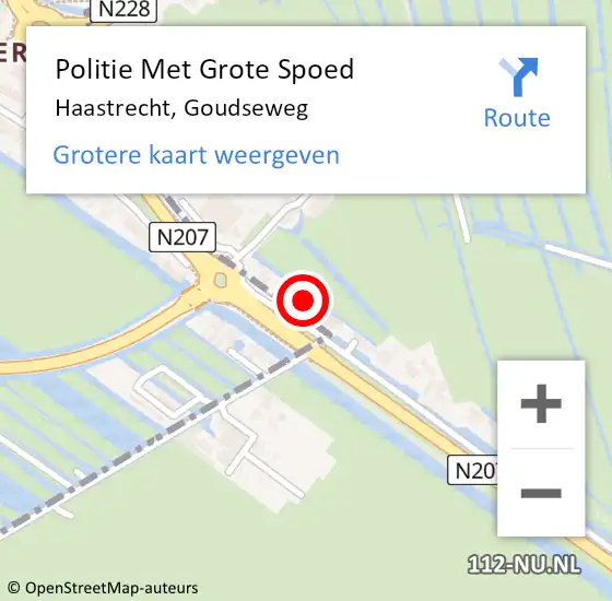 Locatie op kaart van de 112 melding: Politie Met Grote Spoed Naar Haastrecht, Goudseweg op 4 september 2021 10:19