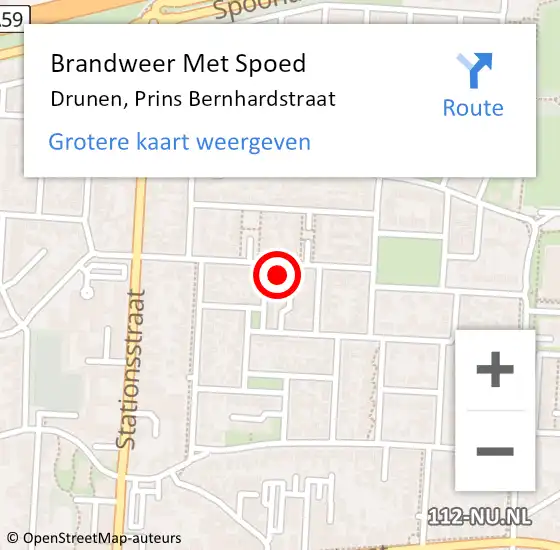 Locatie op kaart van de 112 melding: Brandweer Met Spoed Naar Drunen, Prins Bernhardstraat op 4 september 2021 10:25