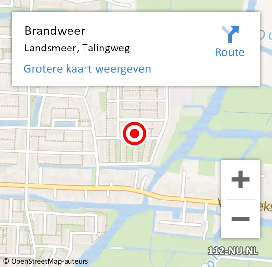 Locatie op kaart van de 112 melding: Brandweer Landsmeer, Talingweg op 4 september 2021 10:30