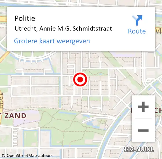 Locatie op kaart van de 112 melding: Politie Utrecht, Annie M.G. Schmidtstraat op 4 september 2021 10:42